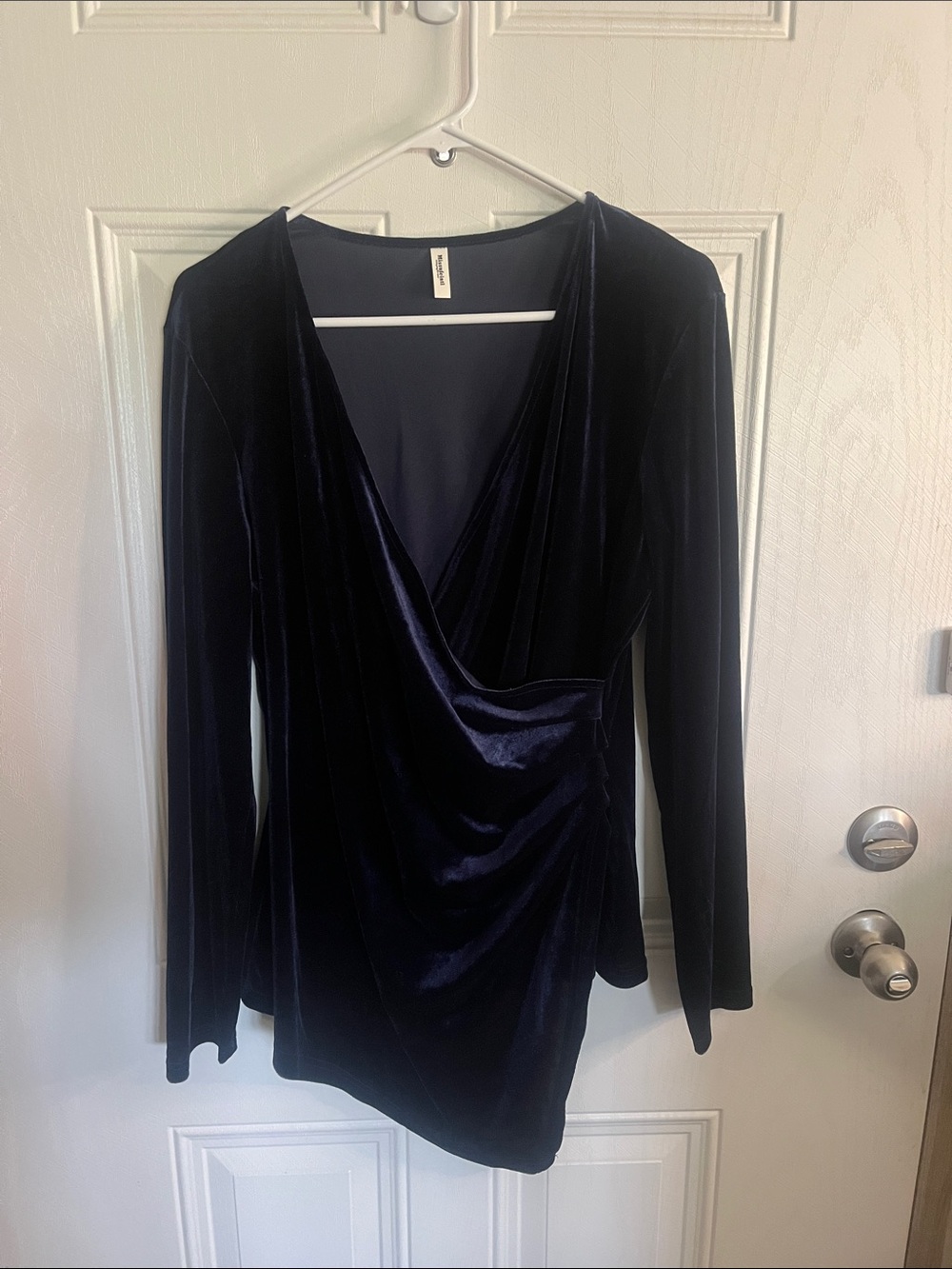 Missguided+ Velvet Draped Wrap Long Sleeve Top - Navy Size XL